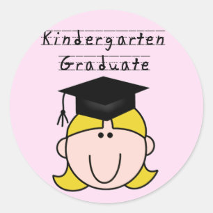 Blond Girl Kindergarten Graduate Runder Aufkleber