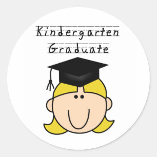 Blond Girl Kindergarten Graduate Runder Aufkleber
