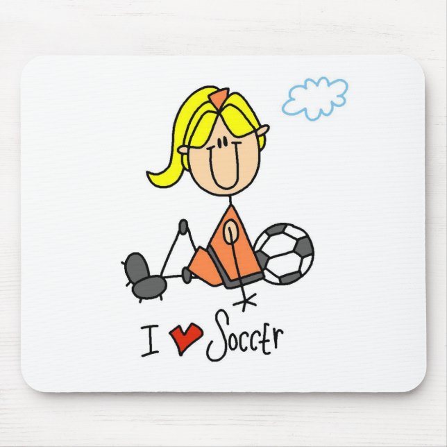 Blond Girl Strichmännchen I Liebe Fußball Geschenk Mousepad (Vorne)
