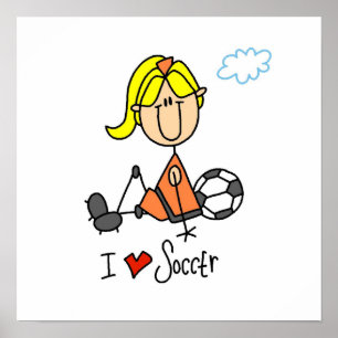 Blond Girl Strichmännchen I Liebe Fußball Geschenk Poster