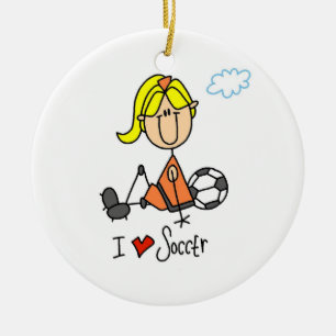 Blond Girl Strichmännchen I Liebe Fußballgeschen Keramik Ornament