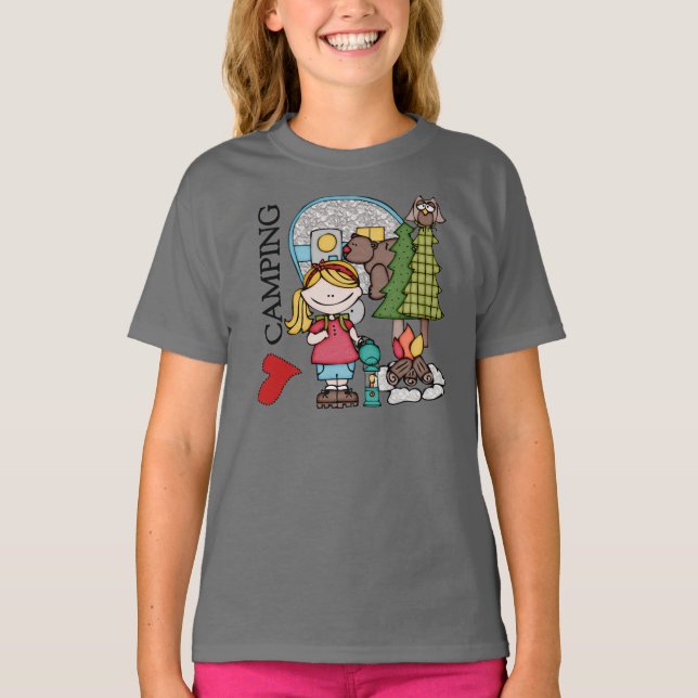 Blond Hair Girl I Liebe Camping T-Shirt (Vorderseite)