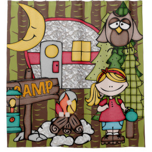 Blond Hair Girl Outdoor Camping Vacation Duschvorhang