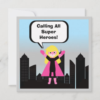 Blond Hair Girl Super Hero Einladung zum Geburtsta