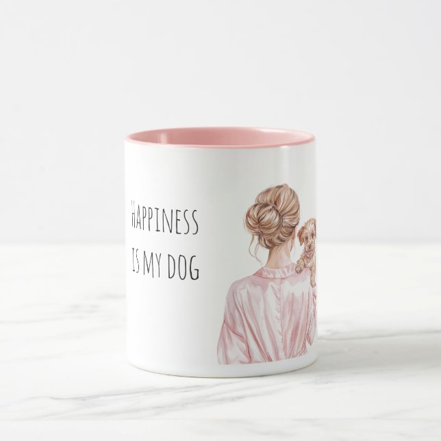 Blond Hair Lady Holding Dog   Tasse (Zentrum)