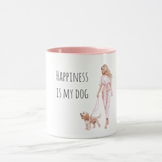 Blond Hair Lady Walking Dog   Tasse (Zentrum)