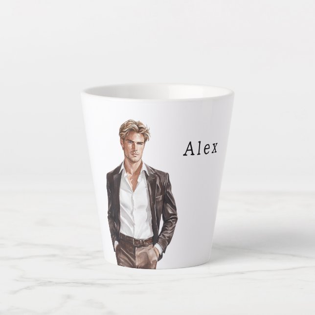 Blond Hair Man Brown Jacket Milchtasse (Vorderseite)