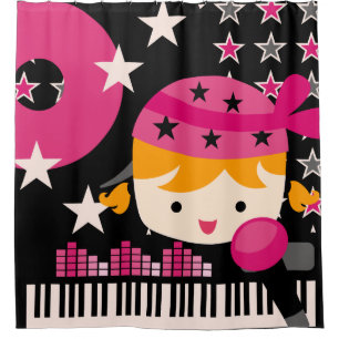 Blond Haired Girl Rock Star Musik Karaoke Duschvorhang