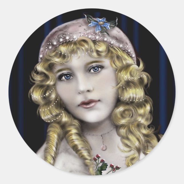 Blond Head Viktorianisch Girl Runder Aufkleber (Vorderseite)