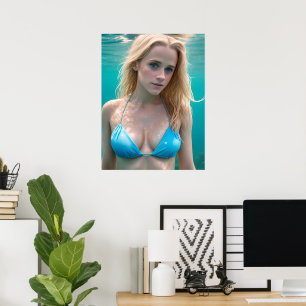 Blond in einem Bikini-Unterwasser-Foto Poster