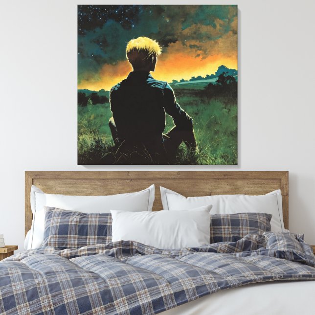 Blond Man beobachtet nächtliche Sky | 70er Art Leinwanddruck (Insitu (Schlafzimmer))