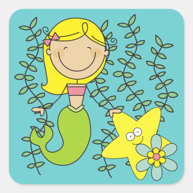 Blond Mermaid Quadratischer Aufkleber (Vorderseite)