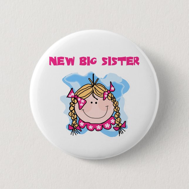 Blond New Big Sister Tshirts und Geschenke Button (Vorderseite)