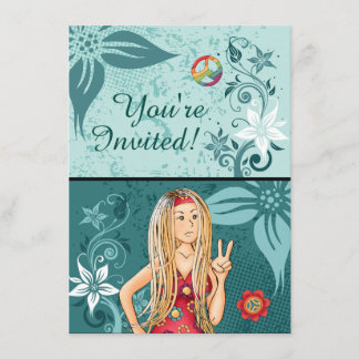 Blond Peace Hippie Girl Einladung zum Geburtstag