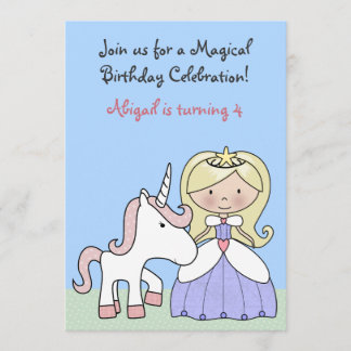 Blond Princess and Unicorn - Einladung zum Geburts