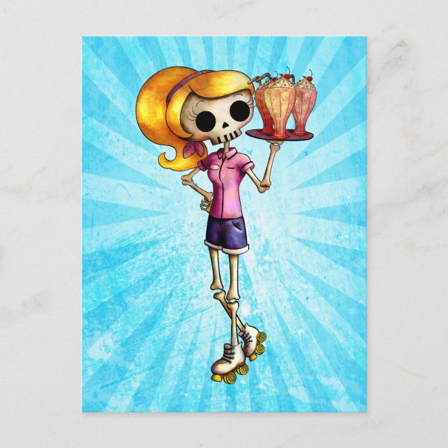 Blond Skeleton Waitress Postkarte (Vorderseite)