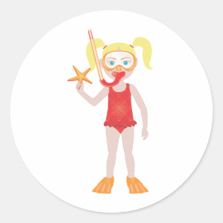 Blond Snorkel Girl Runder Aufkleber
