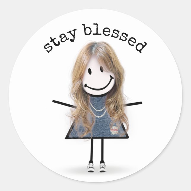 Blond-Strichfigur-Mädchen in Sneakers Runder Aufkleber (Vorderseite)