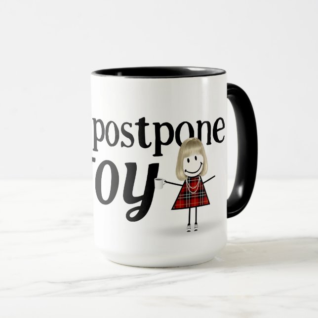 Blond-Strichmännchen Girl mit Joyquote Tasse (VorderseiteRechts)