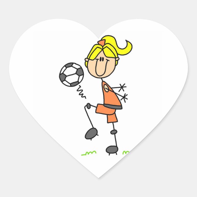 Blond Strichmännchen Soccer Player Girls Herz-Aufkleber (Vorderseite)