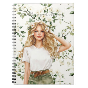 Blond trug Blumen im Haar Notizblock