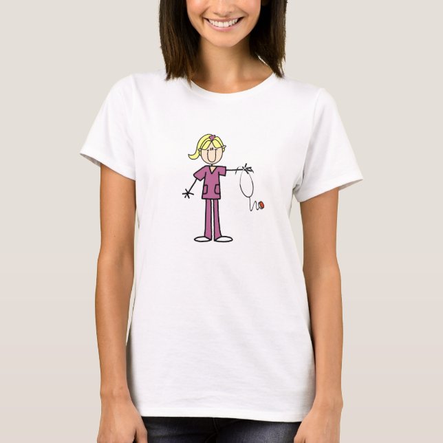 Blond Weibliches Strichmännchen Nurse T-Shirt (Vorderseite)
