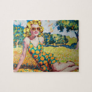 Blond Woman in Orange Grove Puzzle