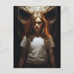 Blond Woman und ein Dämon Postkarte