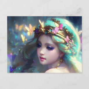 Blond Woman und Schmetterlinge Postkarte