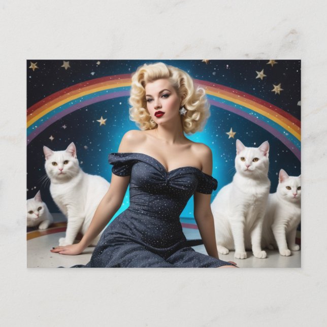 Blond Woman White Cats Rainbow Postkarte (Vorderseite)