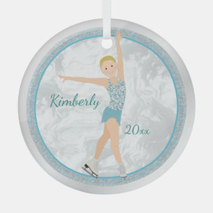 Blonde Abbildung Skater in Aqua Ornament Aus Glas