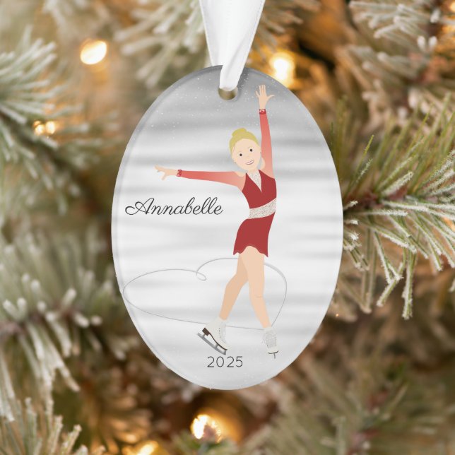 Blonde Abbildung Skater in Rot Ornament (Baum)