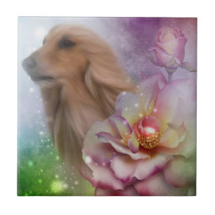 Blonde Afghan Hund Blume Hund Fliese