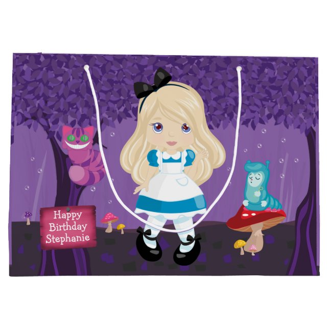 Blonde Alice mit Cheshire Katze Große Geschenktasc Geschenktüte (Rückseite)