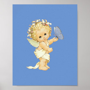 Blonde Angel Baby mit Schmetterling. Poster