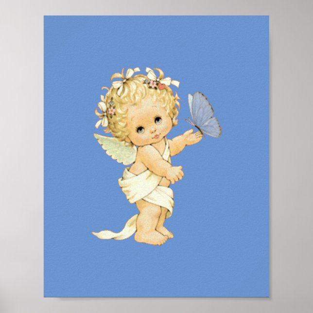 Blonde Angel Baby mit Schmetterling. Poster (Vorne)
