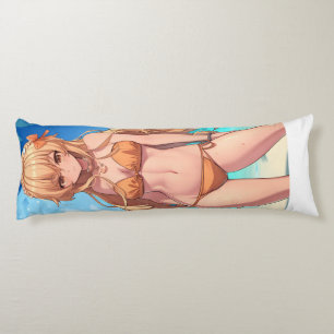 Blonde Anime Beach Girl im Badeanzug Seitenschläferkissen