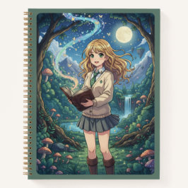 Blonde Anime Girl & Enchanted Forest Magic Journal Notizbuch