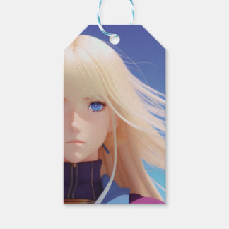 Blonde Anime-Mädchen-Porträt Blaue Augen Wind Weht Geschenkanhänger