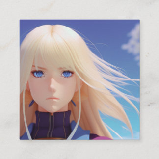 Blonde Anime-Mädchen-Porträt Blaue Augen Wind Weht Treuekarte