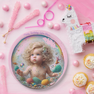 Blonde Baby Mermaid Bubble Pappteller