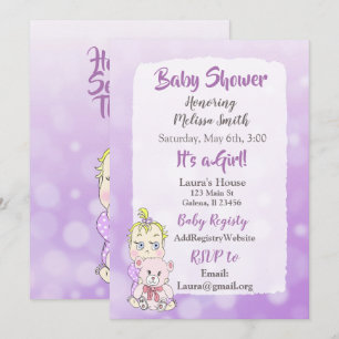 Blonde Babymädchen mit Teddybär-Babyshow Einladung