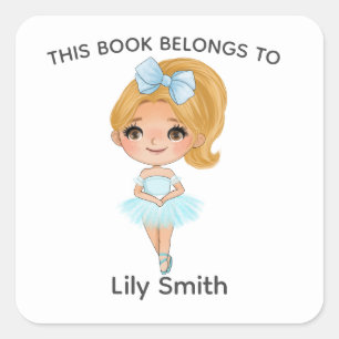 Blonde Ballerina Blue Dress Name Ballet Label Quadratischer Aufkleber