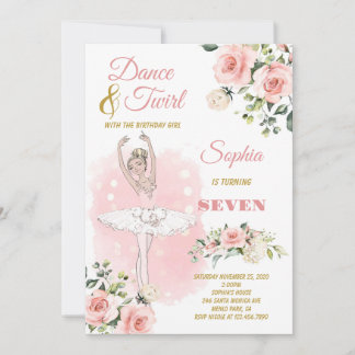 Blonde Ballerina in weißem Kleid Floral Geburtstag Einladung