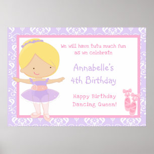 Blonde Ballerina & Lila Damask Geburtstag Poster