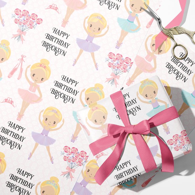 Blonde Ballerina Personalisiert Wrapping Paper Geschenkpapier (Von Creator hochgeladen)