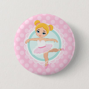 Blonde Ballerina - Rosa Ballett Tänzer Girl Button