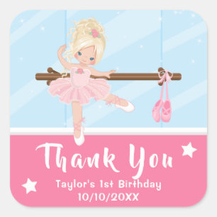 Blonde Ballerina Rosa Geburtstag Danke Squa Quadratischer Aufkleber