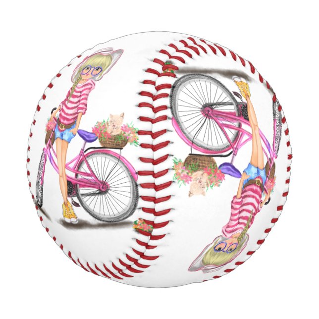 Blonde Baseball Girl mit rosa Bike (Schrägansicht)
