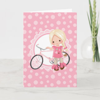 Blonde Bicycle Girl - Pink White Karte